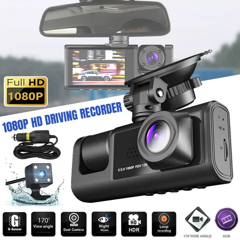 Camara De Seguridad HD 1080P Para Carro De 170° Cámara De 3 Canales Con Sensor G