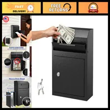 Heavy Duty Locking Deposit Drop Box Safe - Wall Mount for Keys, Cash, Mail & Che