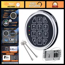 Electronic Safe Lock Keypad Replacement, Solenoid Lock, 2 Override Keys, Chrome