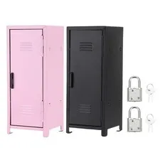 Mini Locker 4.3 x 10.8 Inch, 2 Pcs Small Locker with Lock Keys, Light Pink/Black
