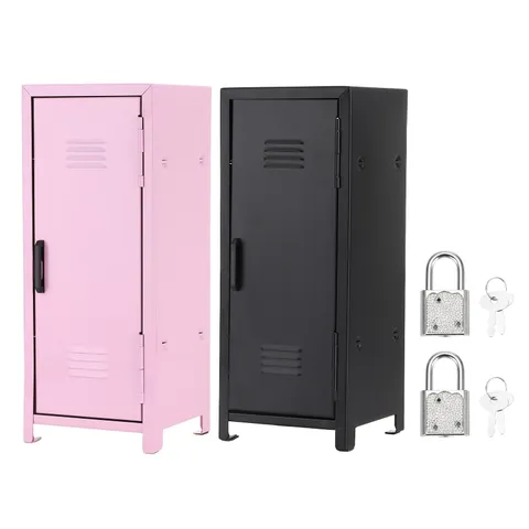 Mini Locker 4.3 x 10.8 Inch, 2 Pcs Small Locker with Lock Keys, Light Pink/Black