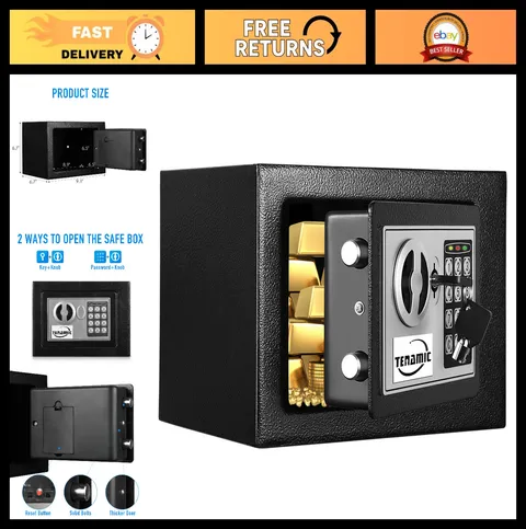Electronic Digital Safe Box 0.23 Cu Ft - Keypad Lock Security Cabinet - Home/Off
