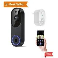 Battery-Powered 1080p Doorbell Camera with Wide-Angle View & Cloud Security