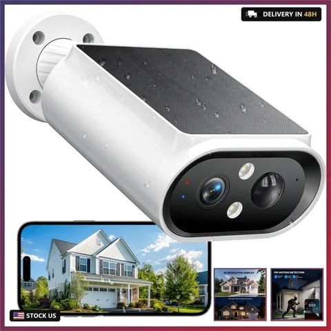 AlkiVision Solar Security Cameras Wireless Outdoor - 2K Night Color Vision Camer