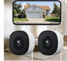 2-Pack Wired IP Security Cameras 1080p Color Night Vision Indoor/Outdoor White