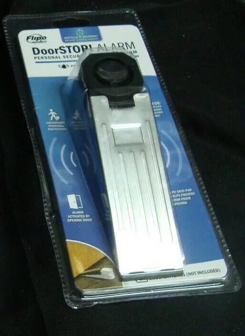 Flipo Security Door STOP Personal Security Alarm Battery Operated NIP Silver