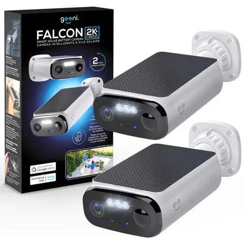 Geeni Falcon Solar Wireless Security Cameras 5MP 2K+ Color Night Vision 2 Pack