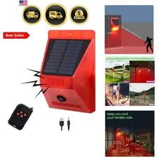 Solar Outdoor Motion Sensor Alarm-129db Loud Siren Lamp Noise Maker, 4 Workin...