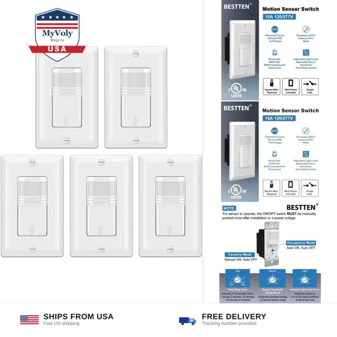 BESTTEN 5PK Motion Sensor Light Switch, PIR Vacancy & Occupancy, UL Listed | ...