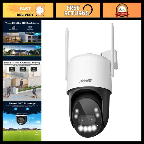 4K PTZ WiFi Outdoor Security Camera, 10X Zoom, Night Vision, Motion Detection