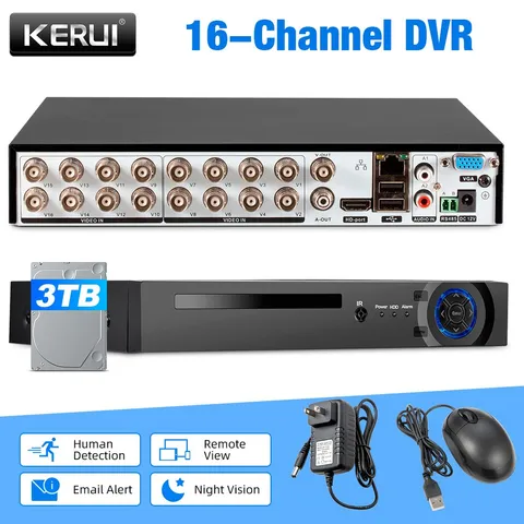 H.265+ 16 Channel 6-in-1 DVR 5MP 1080P Home CCTV Recorder Equipped 3TB Storage