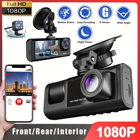 Camara De Seguridad Para Carro Auto 3 lenses Delantero/Trasero/Interior Dash Cam