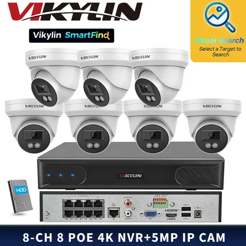 Vikylin SmartFind 8POE 8CH NVR System Wired Mini Night Version 5MP IP Camera Lot
