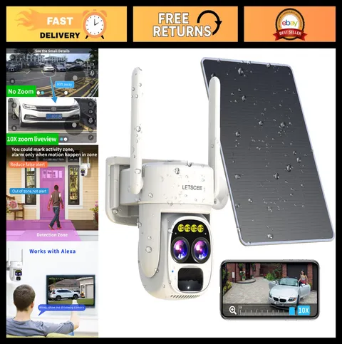 Wireless Outdoor Security Camera, Solar-Powered, 360° View, Motion Detection, IP