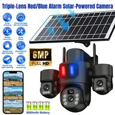Camara de Seguridad Solar 6MP Exterior Inalambrica WiFi Triple Lente CCTV 3-Cam