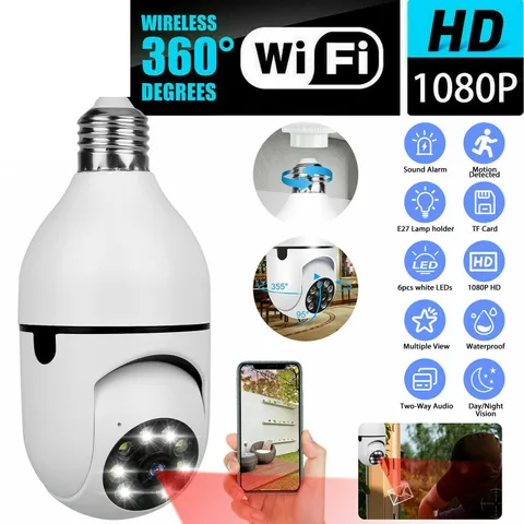 360° 1080P IP E27 Light Bulb Camera WiFi IR Night SmartHome Wireless Security