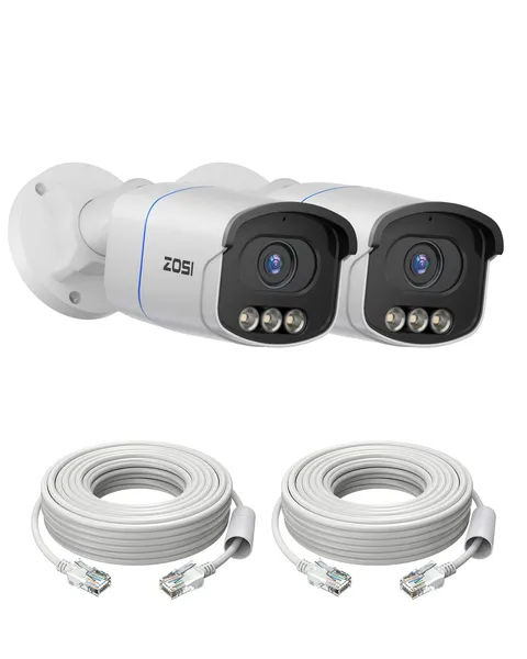 2PK C186 4K Add on PoE Security Camera with Ethernet Cables,True Color Night ...