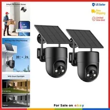 Solar Security Cameras Wireless Outdoor 2K WiFi 2 Pack Pan Tilt Color Night