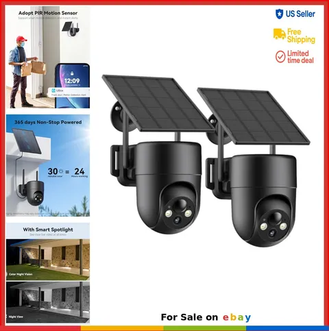 Solar Security Cameras Wireless Outdoor 2K WiFi 2 Pack Pan Tilt Color Night