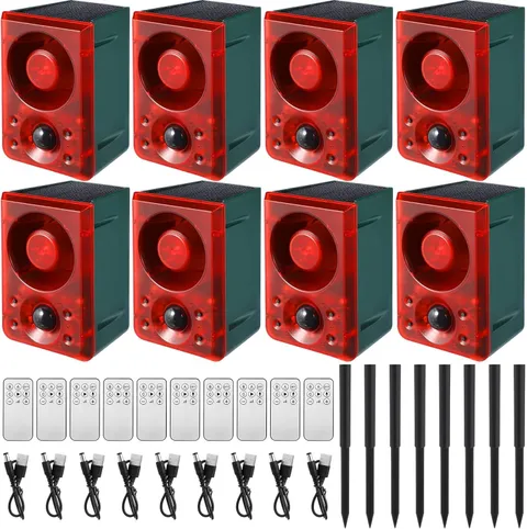 Solar Motion Sensor Alarm 8 Pcs 129dB Dog Barking Red Qualirey Adjustable Stake