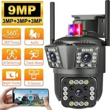 WiFi Camera Outdoor Three Lens PTZ Auto Tracking Home Security Surveillance LOT