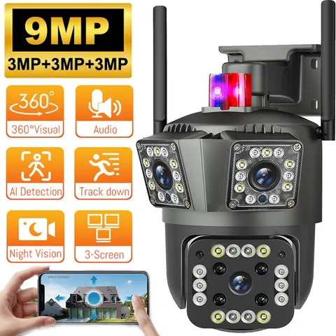 WiFi Camera Outdoor Three Lens PTZ Auto Tracking Home Security Surveillance LOT