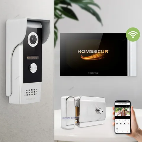 HOMSECUR 7" Waterproof 4 Wire WIFI HD Video Door Phone Call Intercom With Lock