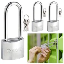 3 Pack Long Shackle Metal Padlocks Heavy Duty 1.5" Brass Locks Keyed 3 Keys 40mm