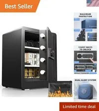 Home Safe Box 2.0 Cubic Feet - Fireproof, Waterproof & Dual Alarm System
