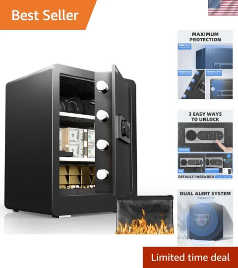 Home Safe Box 2.0 Cubic Feet - Fireproof, Waterproof & Dual Alarm System