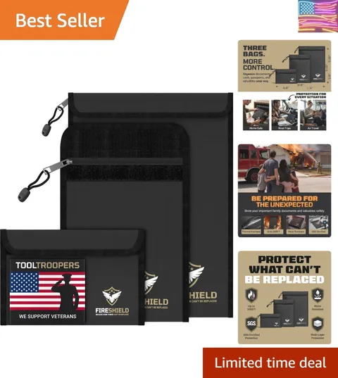 FIRESHIELD PRO Upgraded 2000°F Fireproof Document Bag 3-Pack – Fire & Water R...