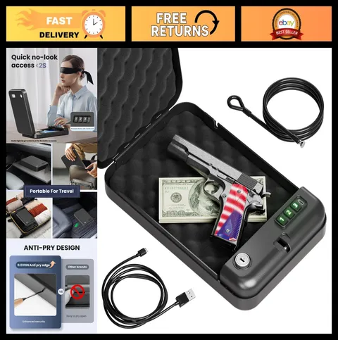 Portable Handgun Safe with Security Cable | Compact Gun Lock Box for Travel, Veh