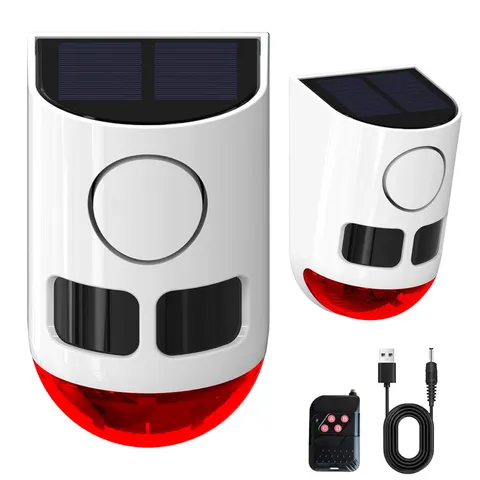 Solar Outdoor Motion Sensor Alarm-110db Loud Noise Maker,6 Work Modes Strobe ...