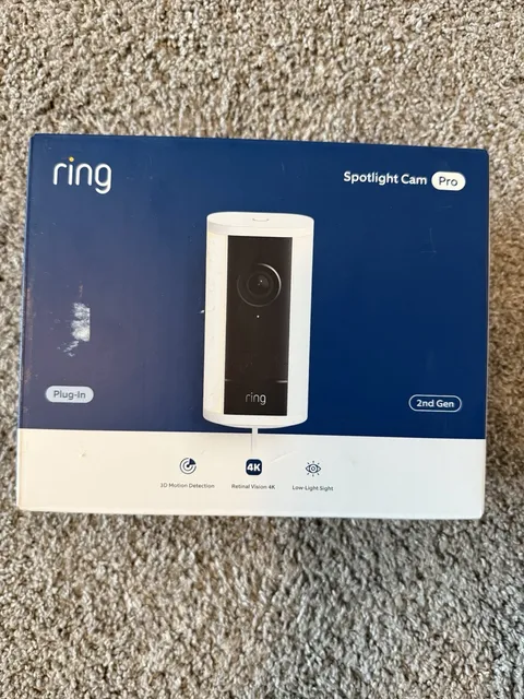 Brand New Ring Spotlight Cam Pro Plug-In 2nd Gen White 4k Retinal Vision 2025