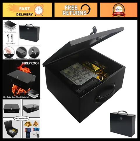 Fireproof Steel Security Safe Box 0.38 Cu Ft Portable Lockbox for Cash, Jewelry,