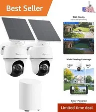 5MP Solar Security Cameras Wireless Outdoor, 360° Pan Tilt Auto-Tracking, Sma...