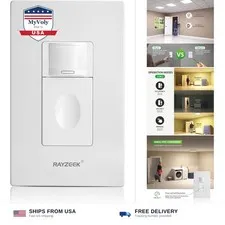 RAYZEEK Motion Sensor Light Switch, No Neutral Wire Required, No Ground Wire ...