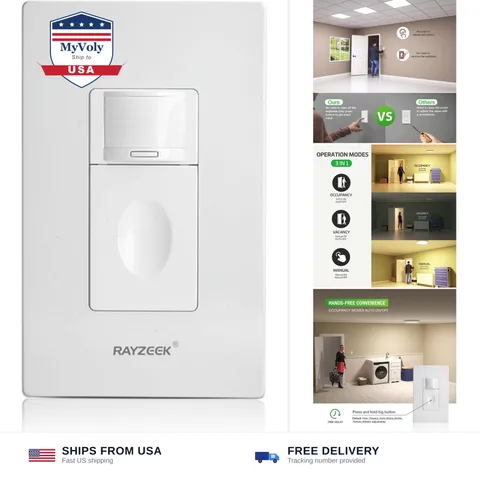 RAYZEEK Motion Sensor Light Switch, No Neutral Wire Required, No Ground Wire ...
