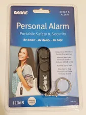 🔥NEW🔥 Sabre Personal Alarm Black: Safety Keychain Device with Alkaline Battery