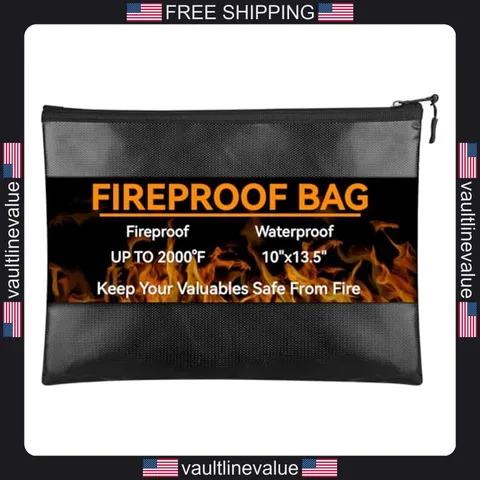 Fireproof document bag 10x13.5 waterproof zipper holder for passport valuables