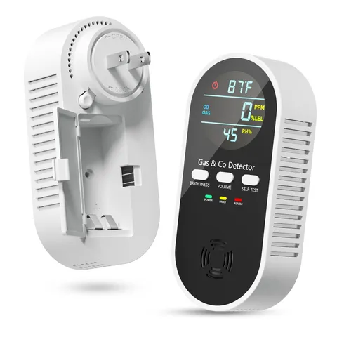 5-in-1 Gas & Carbon Monoxide Detector Plug-in Portable CO Leak Alarm Temp Humidi