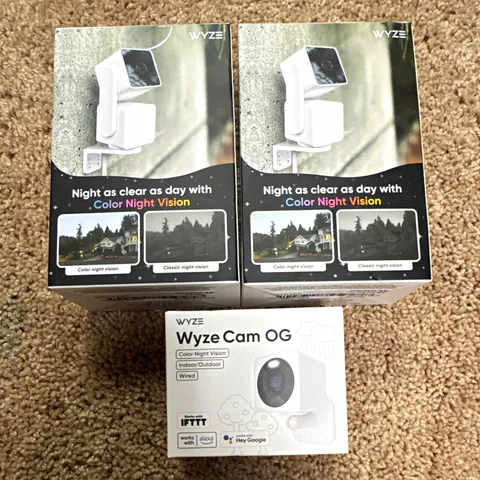 Wyze Lot 3 Security Cameras: 2 Pan v3 + OG, Wired/Wi‑Fi 1080p Color NV