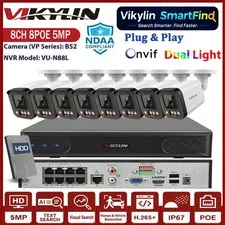 Vikylin SmartFind 8CH 8POE NVR 5MP POE Dual Light Full Color Camera System Lot