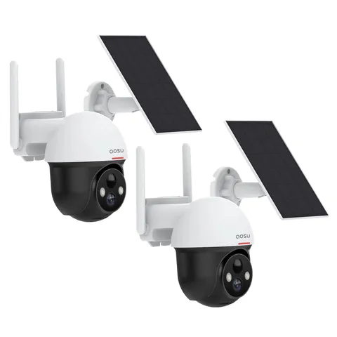 Outdoor Solar Home Security Dome Camera W/ Wifi & Alarm (2 Pack)