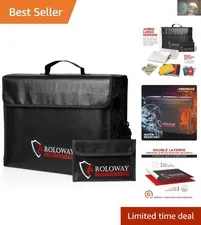 Jumbo Fireproof Document Bag - Adjustable, Lockable 17x12x5.8 inch Storage