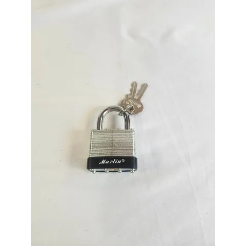 Marlin Laminated Steel Padlock with 2 Keys H&R 1871 LLC Hardened Shackle Silver