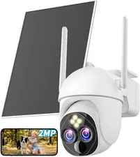 Solar Powered WiFi Security Camera Outdoor Dual Lens PTZ Night Vision