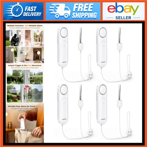 130dB Door Alarm for Handle & Window - No-Drill Security Device, Pack of 4