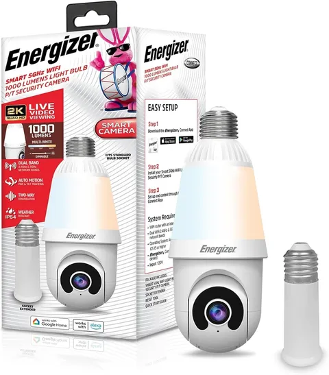 Energizer 2K Smart Bulb Camera 1000 Lumens w/ Motion, White