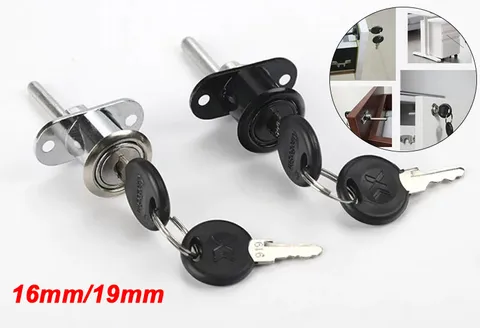 16/19mm Zinc Alloy Office Cabinet Cupboard Drawer Desk Pedestal Lock With 2 Key 